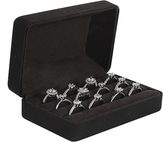 Ring Storage Boxes for Multiple Rings, Compact and Stylish Travel Jewelry case, Portable Small jewelry Organizer Box Tray Gift for Women, Girl(Black)