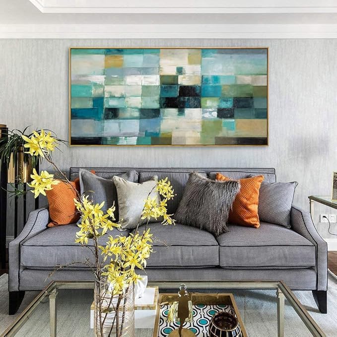 Wall Art Modern Artwork Abstract Canvas Painting Green Blue Fantasy Colorful Wall Decor for Living Room Bedroom Dining Room Home Office Decor 24"x48" with Framed…