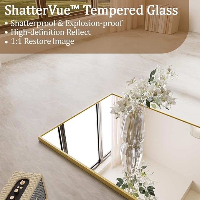 Koonmi 21"x56" Floor Mirror Full Length, Bedroom Floor Body Mirror with Stand, Large Gold Mirror, Leaning, Standing or Hanging Horizontally/Vertically