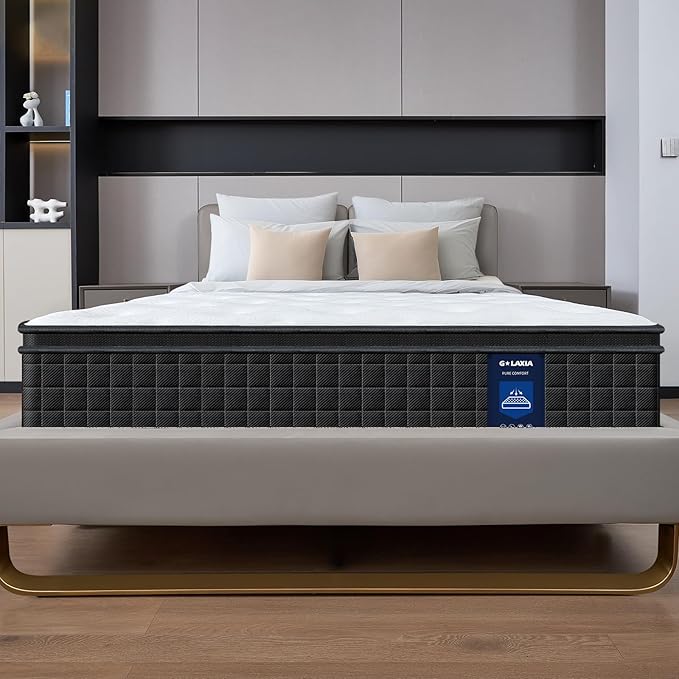 12 Inch Black Full Spring Mattress,Medium Firm with Gel Memory Foam,Individually Pocketed Coil,Fiberglass-Free Fire Retardant CertiPUR-US Certified,75"*54"*12"