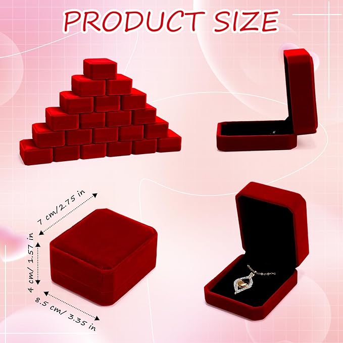 Sureio 24 Pcs Velvet Necklace Ring Boxes Bulk Earring Pendant Jewelry Gift Display Case for Proposal Anniversary Wedding Engagement Birthday Gift(Wine Red)