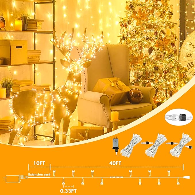 240LED 80FT Connectable String Lights Indoor Outdoor Clear Wire | Warm White Christmas Lights | Twinkle Fairy Light Plug in with Timer for Bedroom Classroom Wedding Tree Patio Decor (2 Pack)