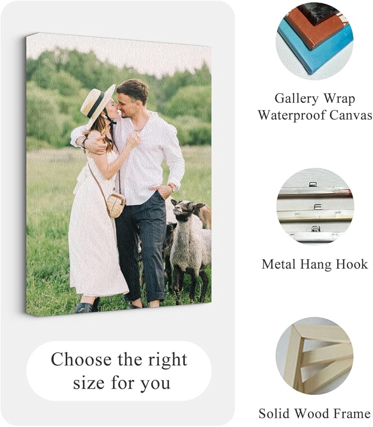 Jovivi Custom Canvas Prints with Your Pictures - Personalized Photos Print,Wall Art Poster Canvas Printing Customized Photo Gifts for Wedding Family Pets Home Office Decor Frame 12x8