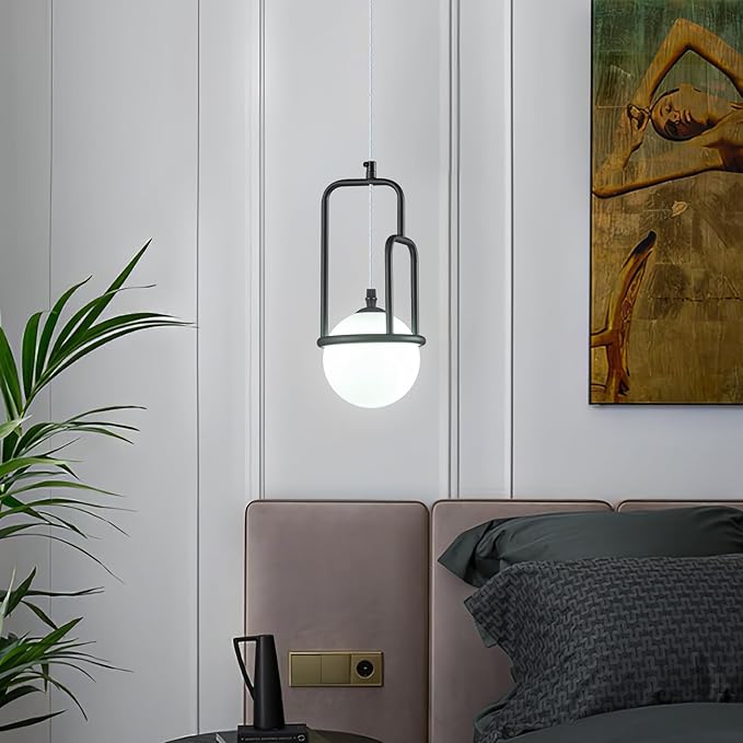 5 Inch Modern Black Pendant Light Globe Pendant Light Fixture Mid Century Pendant Lighting for Kitchen Island Dining Room Living Room Bedroom(2 Pack)