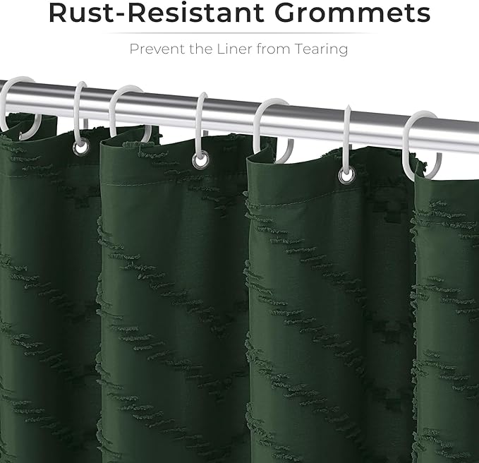 84inch Extra Long Dark Green Boho Shower Curtain Woven Fabric Shower Curtain Tufted Chervon Textured Shower Curtains Minimalist Shower Curtains for Bathroom