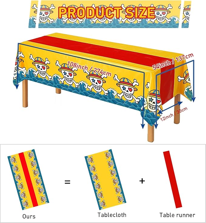 4Pcs 2in1 Straw Hat Skull Birthday Party Decorations Tablecloth, 54" x 108" Table Cloth Disposable Rectangle Plastic Table Cover for Kids Baby Shower Party Supplies