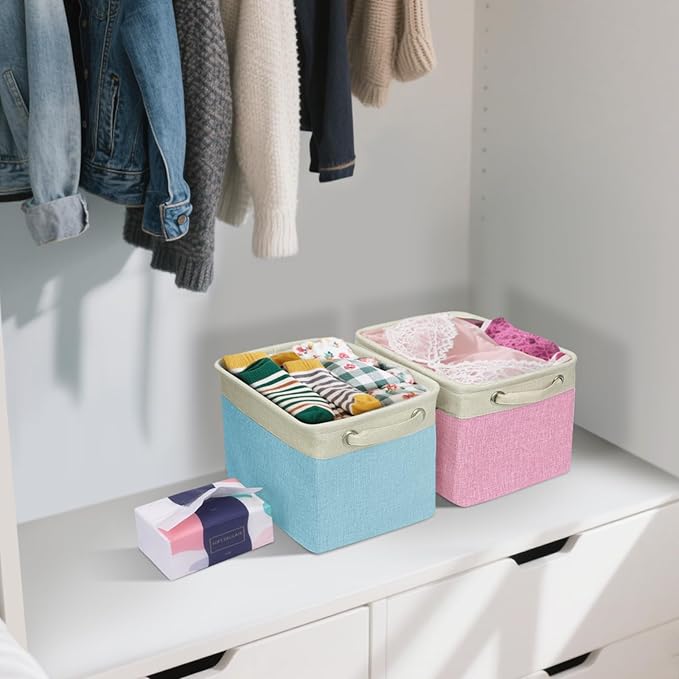 BALEINE 3 Pack Fabric Storage Bins for Shelves, Linen Storage Baskets for Organizing, Decorative Closet Bins for Clothes, Home (Black, 12"x8"x8")