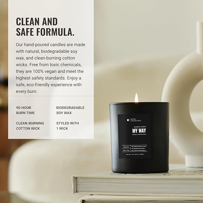 Hotel Collection - Cabana Single Wick Classic Candle - Hotel Inpsired Luxury Candle - 90 - Hours Burn Time - Hints of Marine, Bergamot, and Jasmine - 14 oz - Black
