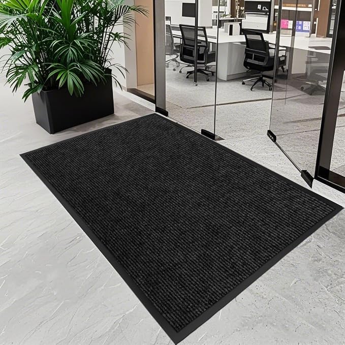 Outdoor Entry Rubber Rug, 6'x3' Commercial Heavy Duty Rubber Large Exterior Door Mat, Industrial Non-Slip Waterproof Welcome Floor Mats for Garage, Kitchen, Patio, Black 72" x 36"