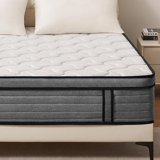 VKT 14 Inch King Hybrid Mattress - Medium Firm Feel Back Support, Mattress in a Box with Individual Pocket Springs, Cooling Memory Foam for Pressure Relief with CertiPUR-US Certified