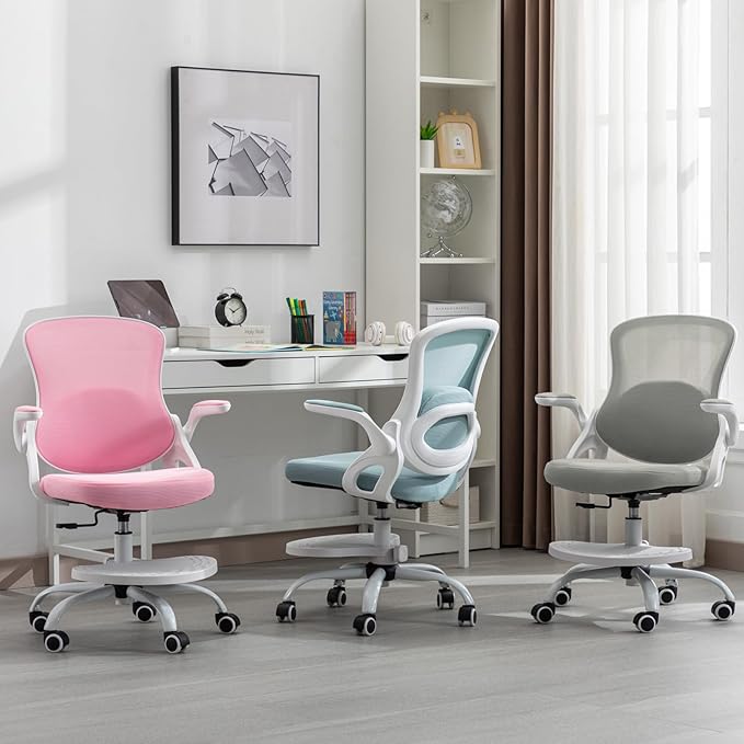 Kids Desk Chair,Ergonomic Study Chair with Adjustable Height,Swivel Mesh Desk Chair with Wheels,Home Office Chair for Children in Home Bedroom Pink