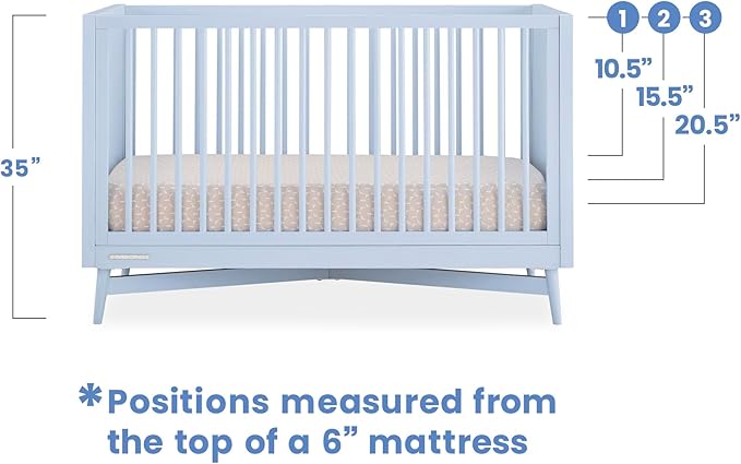 Delta Children Dylan Crib 6-Piece Baby Nursery Furniture Set–Includes: Convertible Crib, Dresser, Changing Top, Crib Mattress, Fitted Sheets & Changing Pad, Cloud Blue