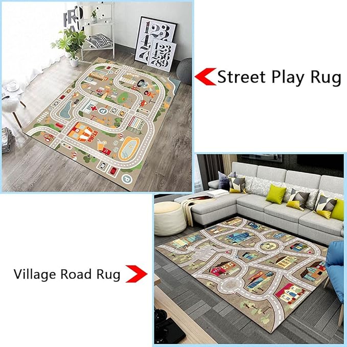 Kid Rug Carpet Playmat for Toy Cars and Train，Play Area Rug with Rubber Backing，Fun Throw Rug，Ideal Gift for Children Baby Bedroom Play Room(80×160cm/32×63in) Y2