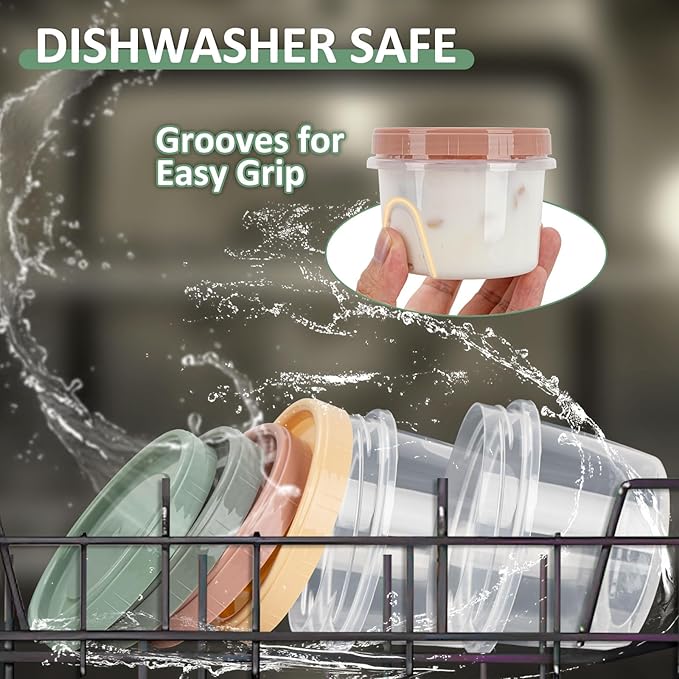 8 Oz Small Food Containers with Lids, 4 Pack, 1-Cup Reusable Snack Containers with Screw Top for Food Small Portions Meal Prep Freezer Storage, Microwave Freezer Dishwasher Safe, 4 Colors
