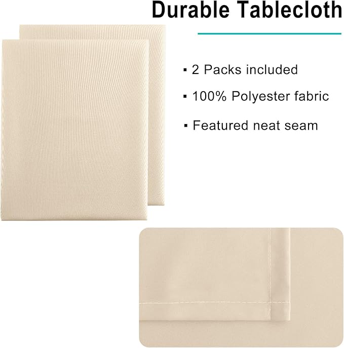 Hiasan 2 Pieces Square Tablecloth - Waterproof Washable Polyester Table Cloth for Dining Room Kitchen Party Camping, Beige, 54 x 54 Inch