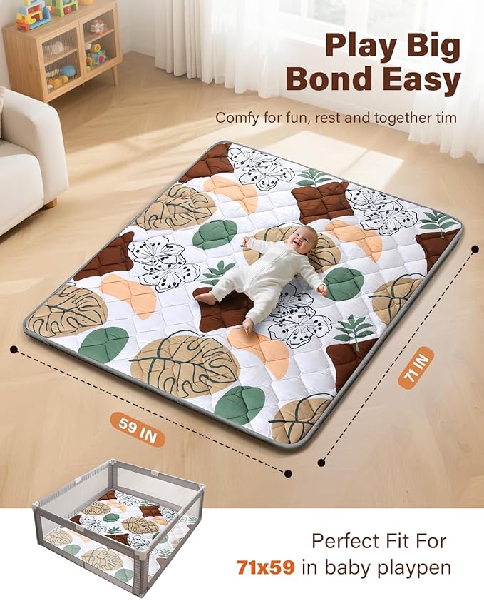 Baby Play Mat, 71x59 Playpen Mat, Thicken Cushioning Padding Foam Playmate for Baby and Toddlers Infants, Non-Slip & Machine Washable Tummy Time Mat