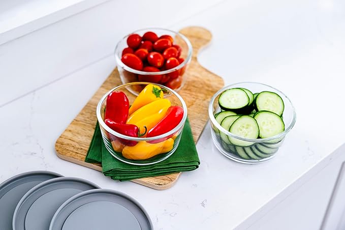 6-Piece Glass Food Storage Containers Set (3 Containers + 3 BPA-Free Lids) | 4-Cup, Leakproof | Microwave, Freezer, Oven & Dishwasher Safe | Ideal for Meal Prep & Pantry Organization