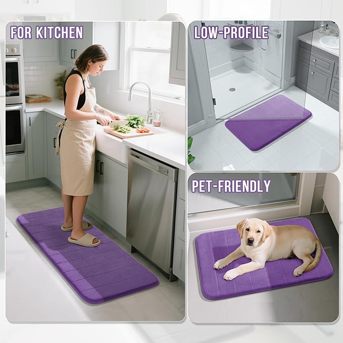 Yimobra Memory Foam Bath Mat, Super Soft Absorbent Bathroom Rug Non Slip 24x17 Inch, Quick Dry, Machine Washable Floor Carpet for Tub Shower, Home Decor Accessories, Lavender