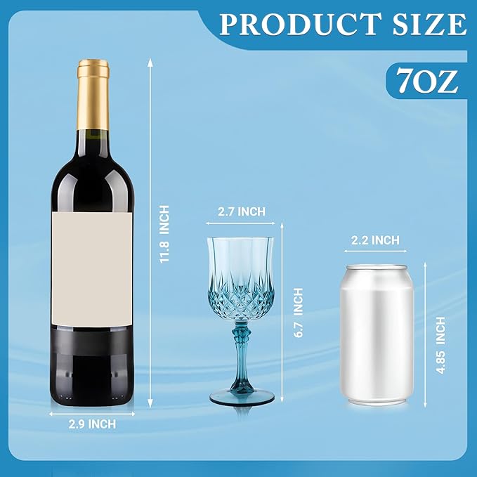 Plastic Wine Glasses，Plastic Goblets Vintage Style Cordial Drinking Glasses for Wedding Reception, Grand Event Party Supplies (48, Dusty Blue)
