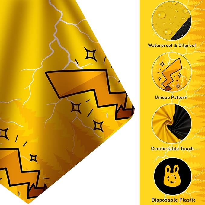 4Pcs 2in1 Yellow Cartoon Birthday Party Decorations Tablecloth, 54" x 108" Table Cloth Disposable Rectangle Plastic Table Cover for Kids Baby Shower Party Supplies