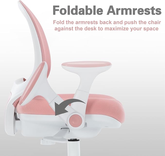 Kids Desk Chair, Boy's Girl's Child Children Study Office Computer Chair, Ergonomic Design, Adjustable Height and Seat Depth (Peach Pink W/Armrests)