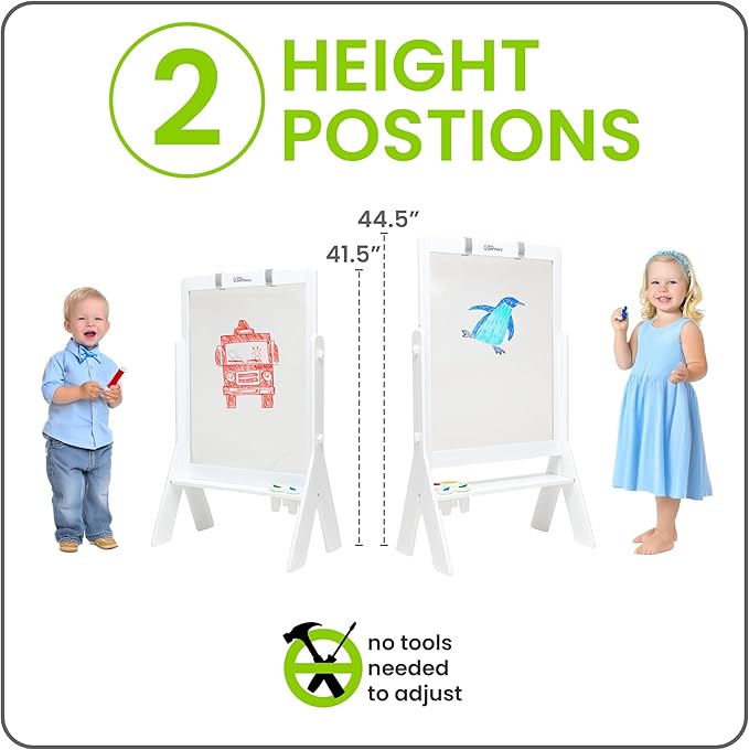 Little Partners Peek-A-Boo Art Toddler Easel, Children's Two-Sided Adjustable Height Clear Acrylic Paint Station for Kids with Built-in Storage, Eraser, Paint Containers (White)