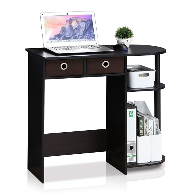 Furinno Go Green Home Laptop Notebook Computer Desk/Table with 2 Drawer Bins, Dark Walnut