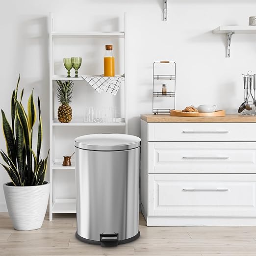 Kitchen Trash Can with Lid - 10.5Gallon/40L Oval Stainless Steel Trash Can with Removable Inner Liner and Lid Soft Close, Foot Pedal Garbage can for Home Office,Fingerprint Proof Silver