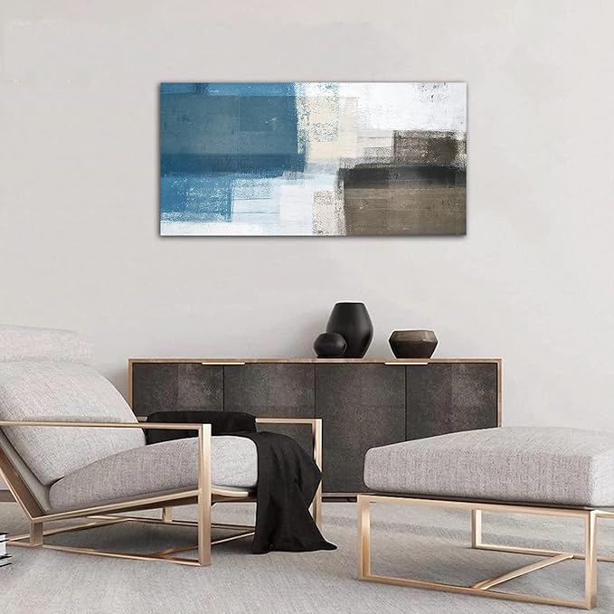 Abstract Canvas Wall Art Blue White Brown Abstract Pictures for Living Room Wall Decor Modern Abstract Painting Artwork Contemporary Abstract Canvas Print for Home Office Wall Decoration 29x58in