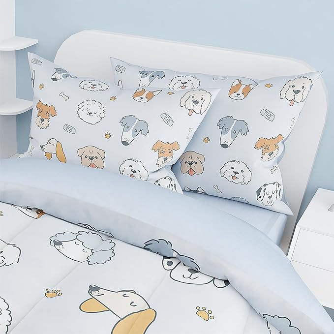 SANDJEST Dog Duvet Cover Sets Twin Size for Kids Boys Girls, Include 1 Polyester Comforter Cover 68x86 Inches and 1 Pillowcase 20x26 Inches, Comforter Not Included, Gift for Christmas Birthday
