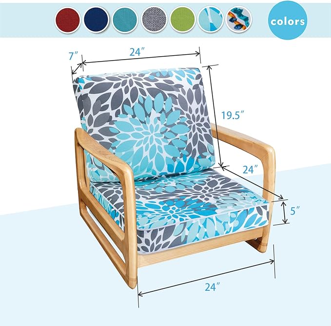 JMGBird Patio Chair Cushion Set, Outdoor Seat Cushion 24"x24" Patio Cushions for Outdoor Furniture