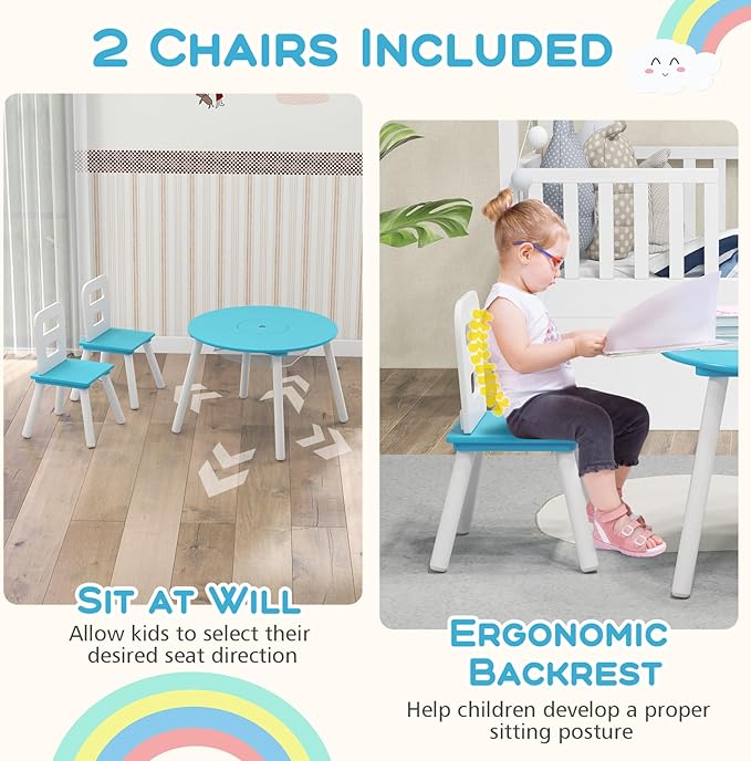 Costzon Kids Table and Chair Set, Wood Activity Table w/Center Mesh Storage, Children Furniture Gift for Boys & Girls, Ideal for Arts, Crafts, Snack Time, Homework, Toddler Table and Chair Set, Blue