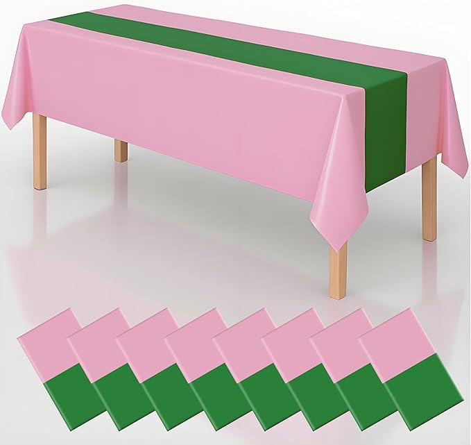 8Pcs 2in1 Witch Birthday Party Decorations Tablecloth, 54" x 108" Pink and Green Kitchen Table Cloth Disposable Rectangle Plastic Table Cover for Kids Baby Shower Wedding Party Supplies