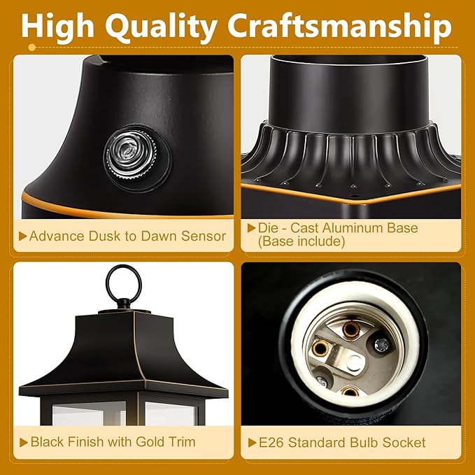 Dusk to Dawn Hardwired 120V Outdoor Post Light, 19.29" Oil Rubbed Bronze Lamp Post Fixture with Pier Mount Base, Waterproof Aluminum Pole Light for Yard, Patio, Garden, Driveway, Pathway