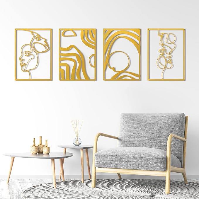 Art3d Metal Wall Art, Set of 4 Black Wall Decor for Living Room Bedroom Hallway Dining Room, Line Art Wall Décor, Life and Romance Story theme Minimalist Wall Art Style