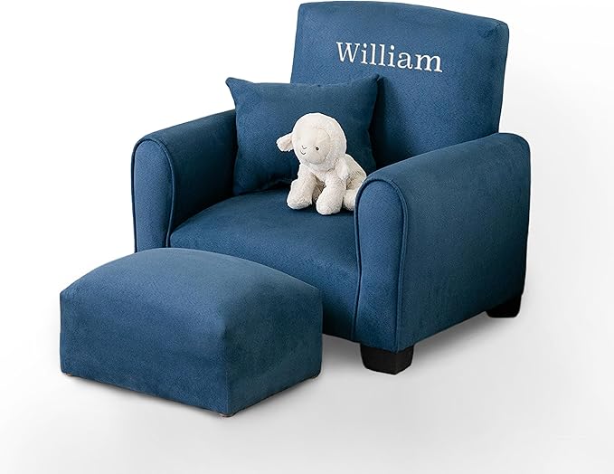 Generic Kids Personalized Chair, Personalized Kids Upholstered Rocking Chair, Toddler Chair with Personalized Name, Comfy Kids Armchair, Kids Chair with Personalization (Navy Suede, Legs), KC100L-PN