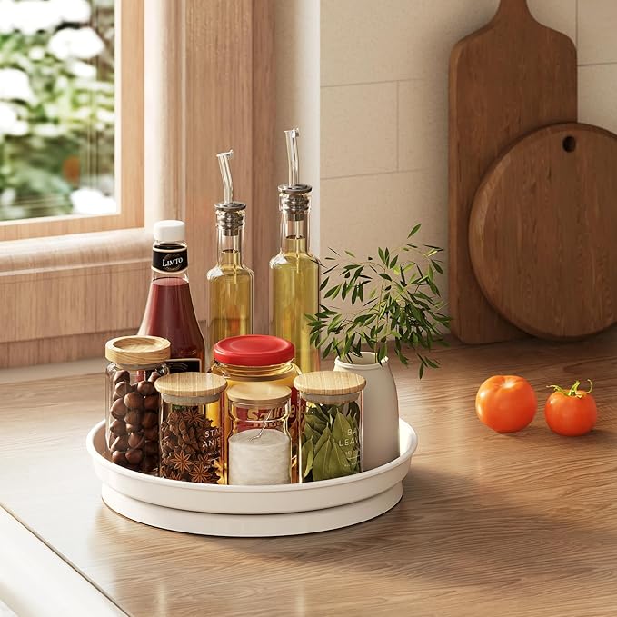 LAMU 1 Pack Lazy Susan Organizer, 10'' Lazy Susan Turntable for Cabinet, Table Top, Pantry, Refrigerator, Kitchen, Oak
