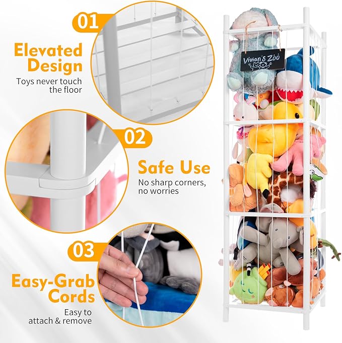 Large Stuffed Animal Storage, Wooden Stuffed Animal Storage Zoo, Toy Holder, Space Saving Toy Zoo for Kidroom, Playroom, Kid’s Gift, White