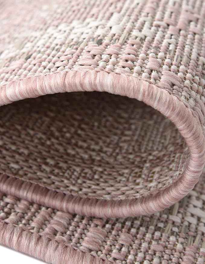 Unique Loom Outdoor Traditional Collection Area Rug - Valeria (2' 7" x 12' 2" Runner, Pink/ Ivory)
