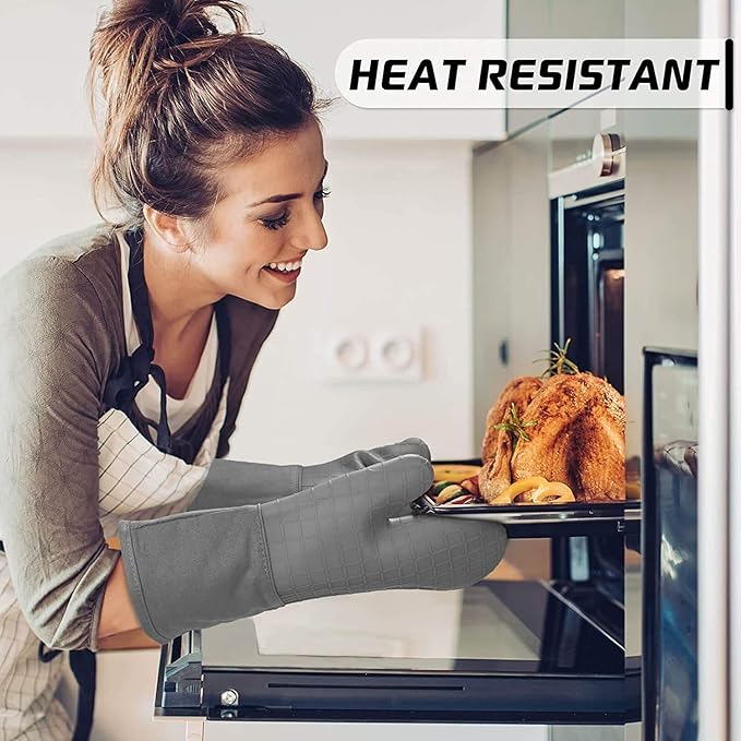 HOMWE Silicone Oven Mitts and Pot Holders for Kitchen & Baking - Set of 4 Heat-Resistant, Heavy-Duty Cooking Mittens w/Non-Slip, Textured Grip