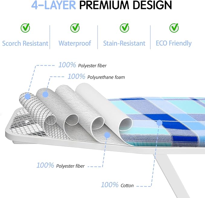 BNDX Ironing Board Cover, 18" x 49" Standard Size Thick Padding with Bongee Cord, Stain Resistant & Durable Scorch, 2 Click Buckles for Smooth Iron and Easy Installation Blue Horizon