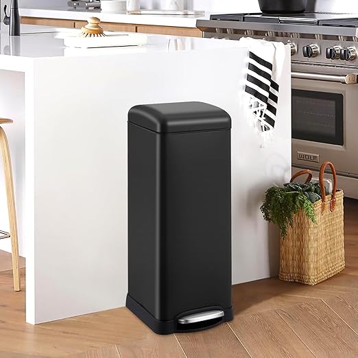 30 Liter/8 Gallon Kitchen Trash Can, Fingerprint-Proof Stainless Steel Garbage Can with Soft Close Lid, Foot Pedal, Removable Inner Bucket for Home, Office, Bedroom, Bathroom, Black