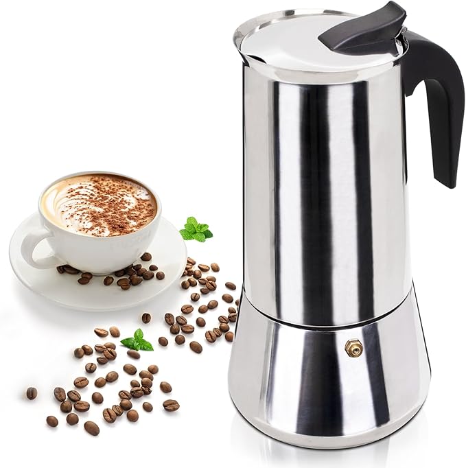 12 Cup 600ml Moka Pot Stainless Steel Espresso Coffee Maker Stovetop Percolator Coffeemaker Italian Classic Style Brewing Greca Cafe Mocha Machine for Cafeteras Lover Camping Travel and Home Use 20oz