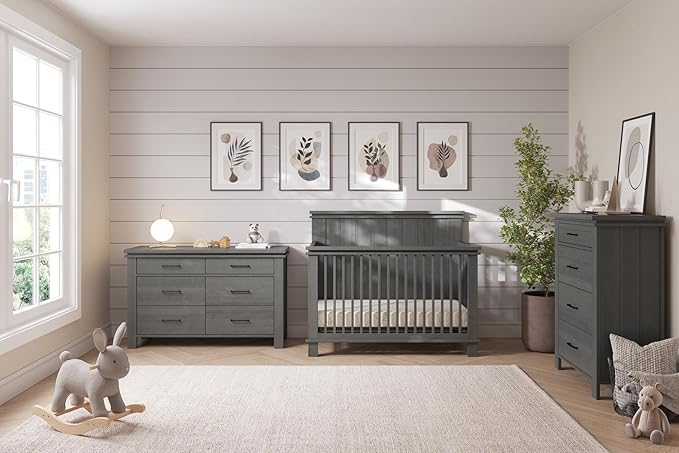 Child Craft Denman 4-in-1 Convertible Crib, Baby Crib Converts to Day Bed, Toddler Bed and Full Size Bed, 3 Adjustable Mattress Positions, Non-Toxic, Baby Safe Finish (Midnight Gray)