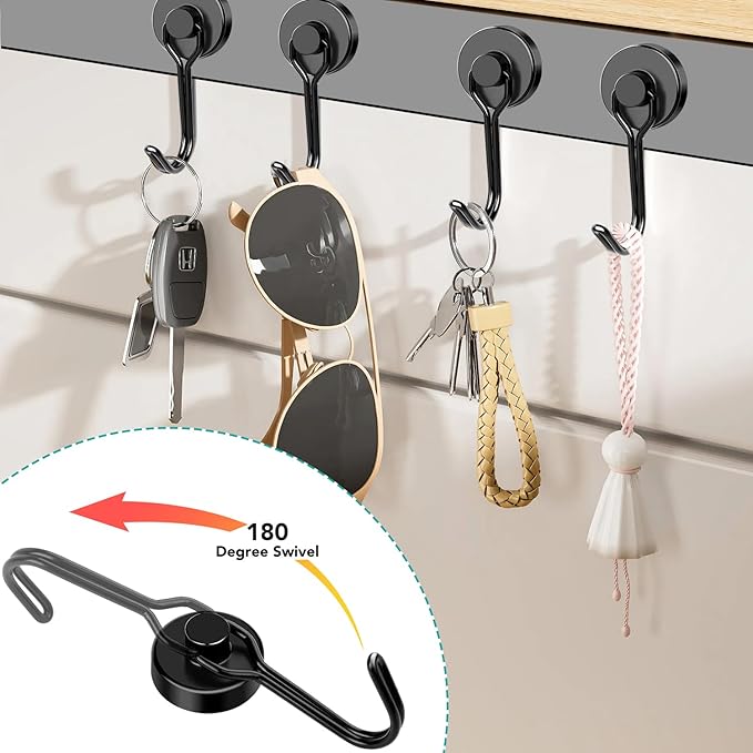 DIYMAG Black Magnetic Hooks, 40LBS Strong Magnetic Hooks Heavy Duty, Strong Magnet Hooks with Metal Hanger for Hanging Refrigerator Home Kitchen Office, 8Pack