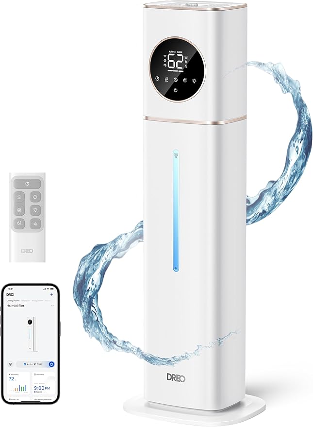 Dreo 11L Smart Humidifier Large Room 700 ft², 100H Cool Mist Air Humidifiers for Bedroom Baby Plants, Top-Fill Self-Cleaning Tank, 26dB, Auto Mode, RGB Light, Remote & APP Control, HM735S White