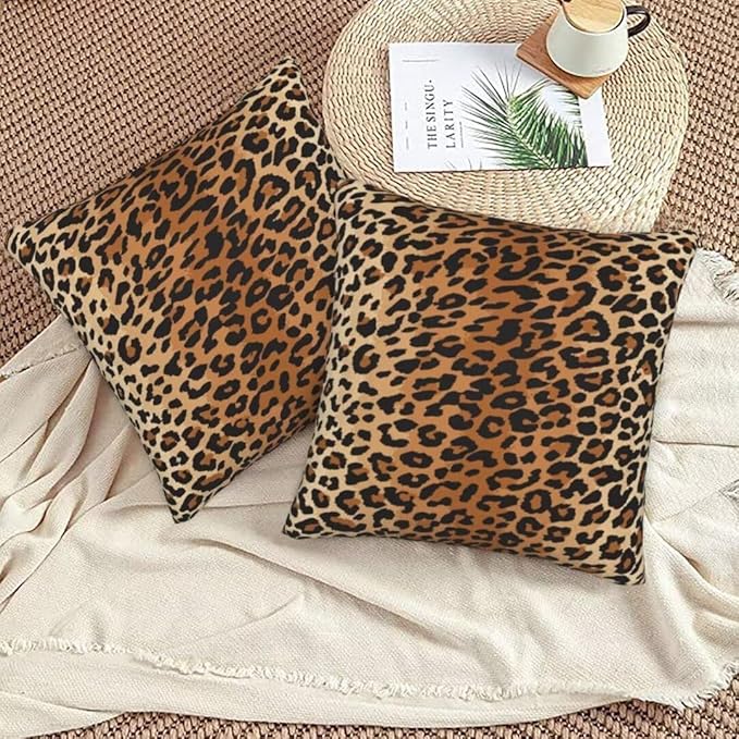 BETGINY Leopard Throw Pillow Cover 24 x 24 Inch Pack of 2, Cheetah Print Pillow Covers Square Cushion Faux Animal Skin Pillowscase for Bedroom Home Sofa Decoration