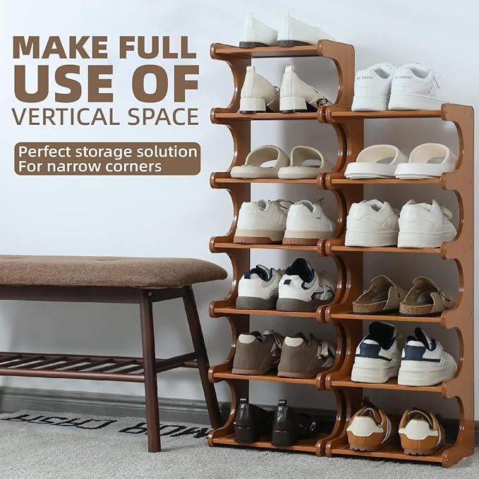 Multi-Tier Bamboo Shoe Rack, 30cm Narrow Standing Shoe Organizer for Closet Entrance, Space Saving Shoe Shelf, Sturdy Shoe Stand for Men and Women(5 Layers)