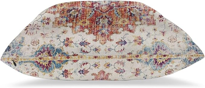 Boho Pillow Covers 24x24 Set of 2, Blue Orange Bohemian Carpet Pattern Outdoor Decorative Throw Pillows Linen Ethnic Design Vintage Farmhouse Cushion Cases for Couch Sofa Decor