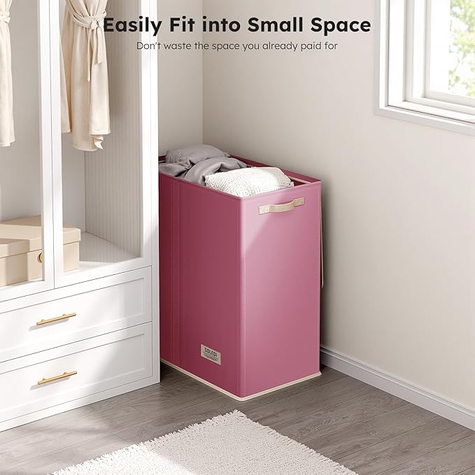 SOLEDI Large Double Laundry Hamper with Lid, Collapsible Clothes Hamper 2 section with Removable Bags, Space-Saving Laundry Basket for Bedroom, Dorm, College